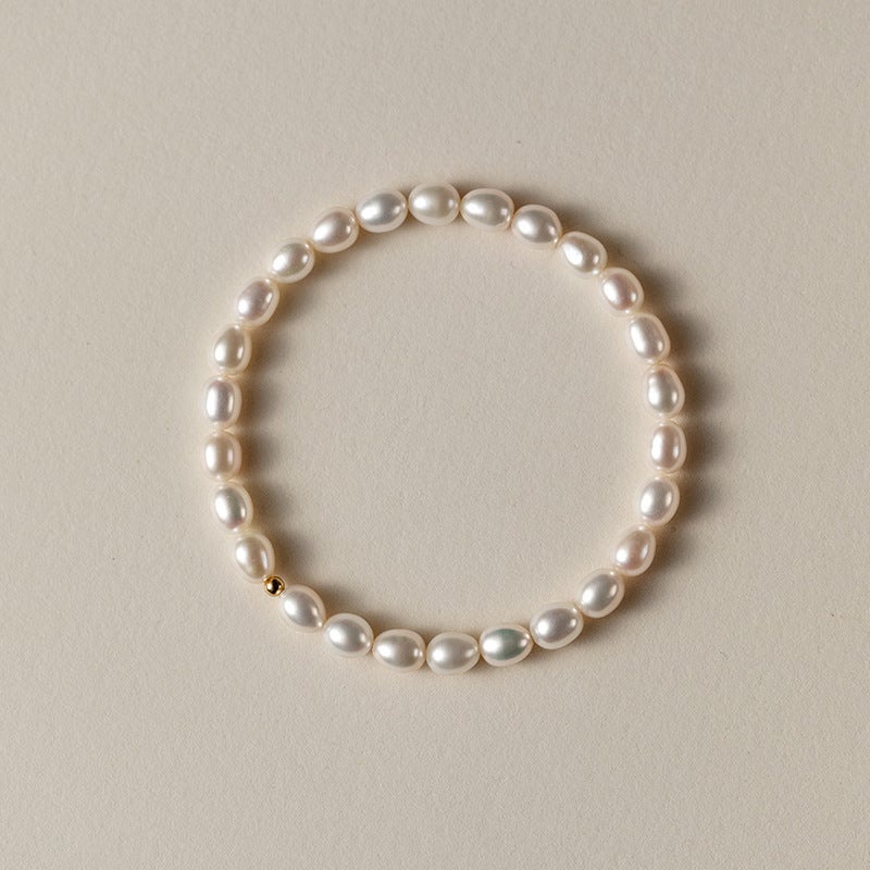 Wash Your Hands Without Taking It Off. Quality Natural Pearl Elastic Simple And Versatile American 18K Gold-Plated Bracelet Retro Style - Image 1